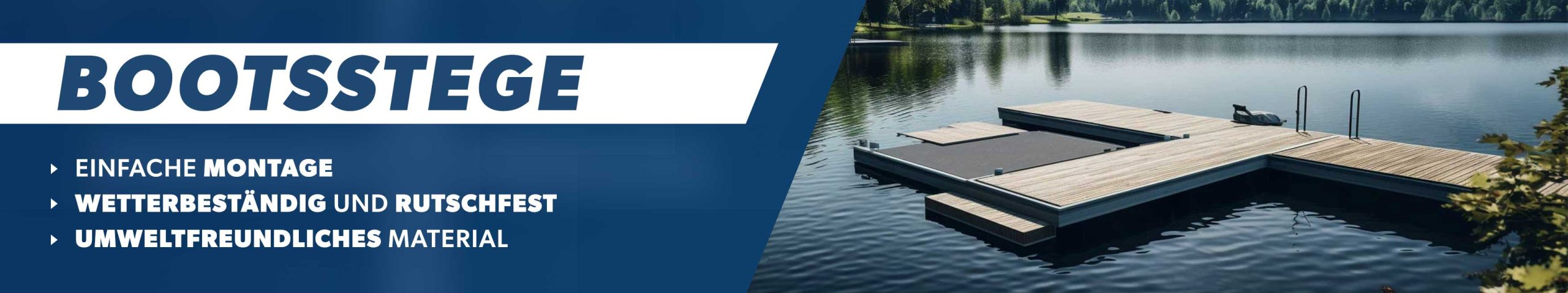 Bootssteg aus Holz mit Plattform auf einem See, Technus Bootsstege