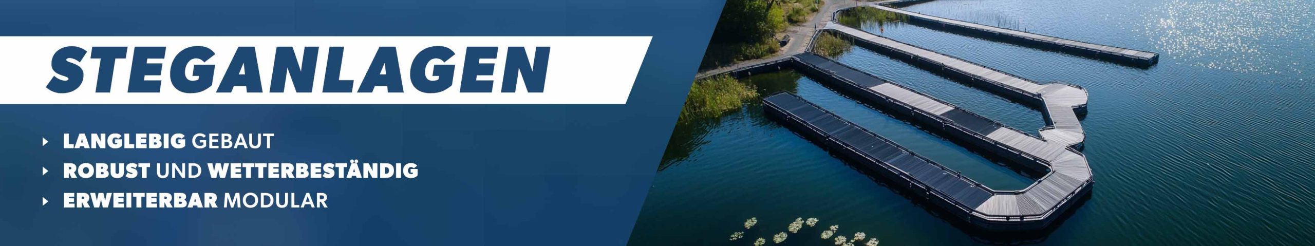 Steganlage mit mehreren Stegen auf einem See, Technus Steganlagen